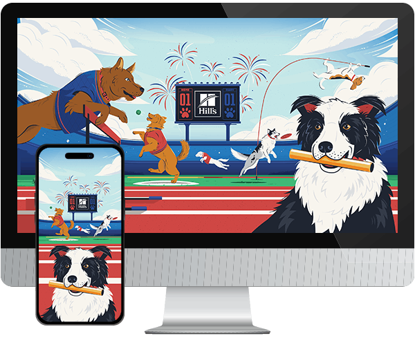 Desktop & mobile example of  "Track and Field and Fetch" pet wallpaper for phones