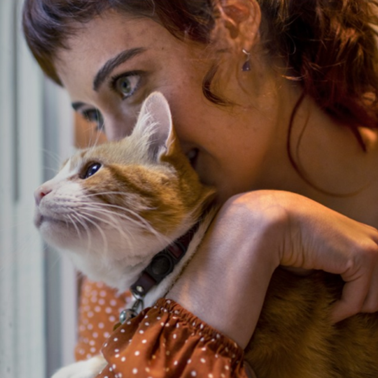 Woman holding a pet cat
